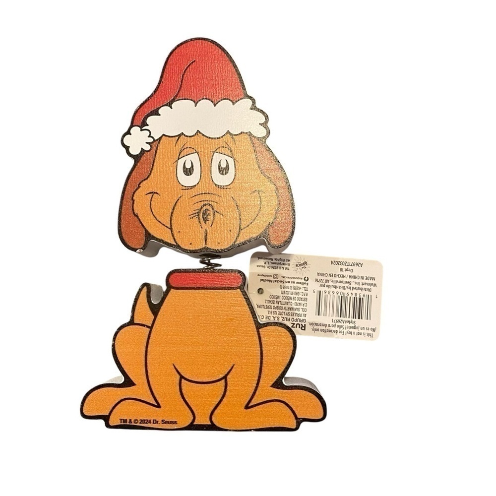 Grinch Max Dog Wooden Bobble Head Christmas Decoration NEW Dr. Seuss